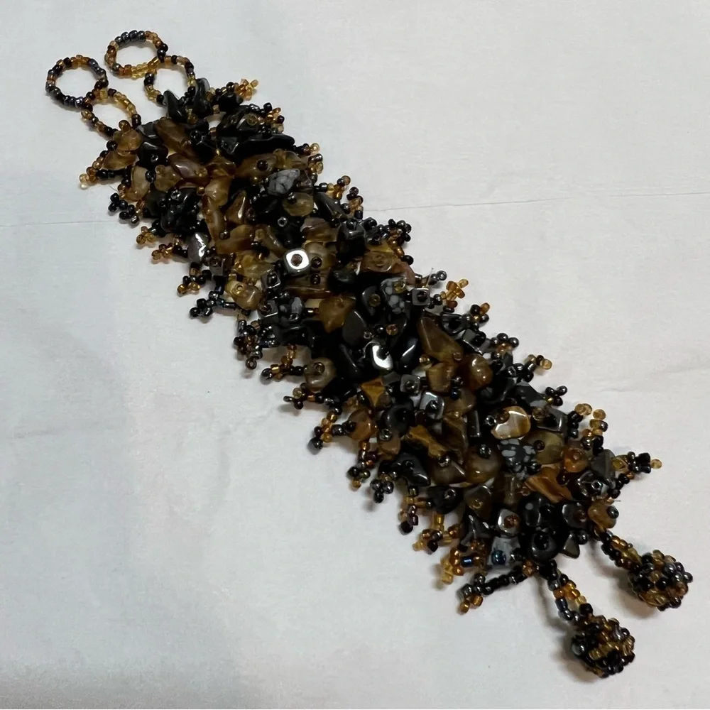 Beaded and Stones Wide Cuff Chunky Adjustable bracelet. - Picture 8 of 9